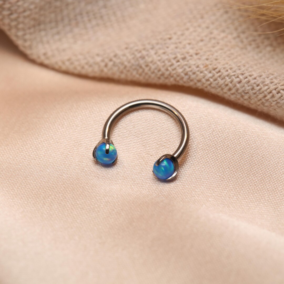 Horseshoe Opal Nose Septum Ring 16G Titanium Nose Ring Internal Thread ...