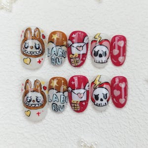 LABUBU Press On Nails | Cute Nails | Japanese Nails |Cartoon Nails  | Well Handmade Nails