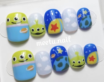 Disney Handgeschilderde Press On Nails: Toy Story-thema, herbruikbaar met voorbereidingskit nagels set nepnagels