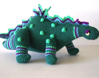 Crochet Dinosaur Toy: Large Green & Purple Amigurumi Stuffy