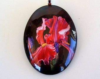 Iris Art Glass Pendant, Pink Floral Jewelry, Mother's Day Gift