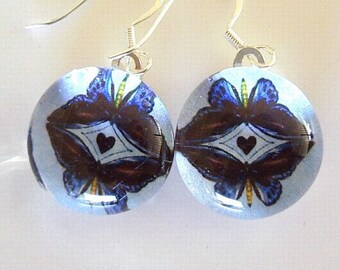 Butterfly Jewelry Earrings Blue and Black Butterfly Lovers Art  Glass Exclusive to this Shop