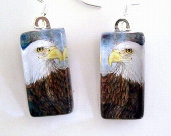 Bald Eagle Art Glass Earrings: Patriotic Jewelry Gift