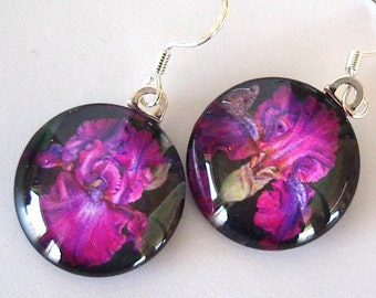 Iris Art Glass Drop Earrings: Swingtown Floral Jewelry