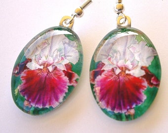 Art Glass Iris Drop Earrings: Lavender Purple Bi-Tone, Silver Plated