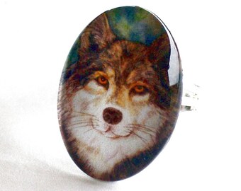 Timber Wolf Art Glass Ring – School Mascot Jewelry