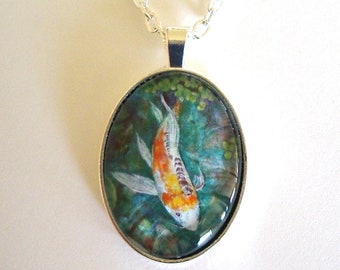 Shusui Koi Art Pendant Necklace: Silver Plated Koi Jewelry