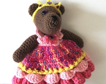 Crochet Brown Girl Bear Princess Amigurumi Toy Set