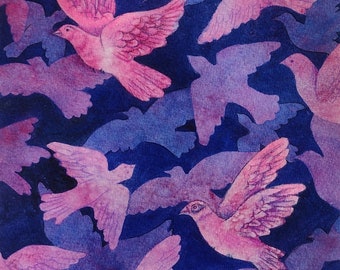 Flying Birds Original Watercolor Negative Painting Lesson with Colored Pencil by artist Glenda Mullins