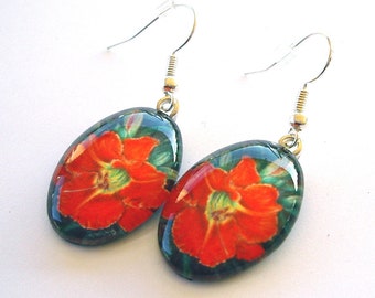 Orange Daylily Earrings: Tijuana Taxi Art Glass Flower Jewelry