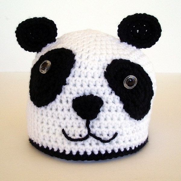 Panda Bear Childrens Crochet Hat Black and White ON SALE NOW