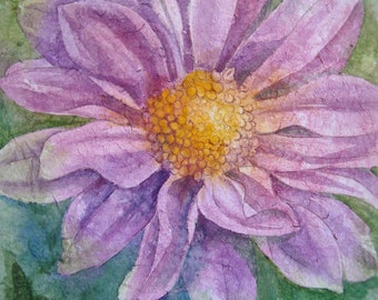 Dahlia Lavender Watercolor Collage Painting Masa Paper Flower Garden Art