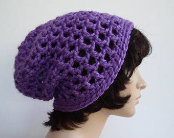 Grape Purple Crochet Slouchy Hat Textured Bulky Yarn Open weave Teen Hat by AllKindsofArt ON SALE NOW