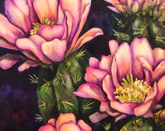 Peachy Moonlit Cactus Watercolor Original Art by AllKindsofArt artist Glenda Mullins