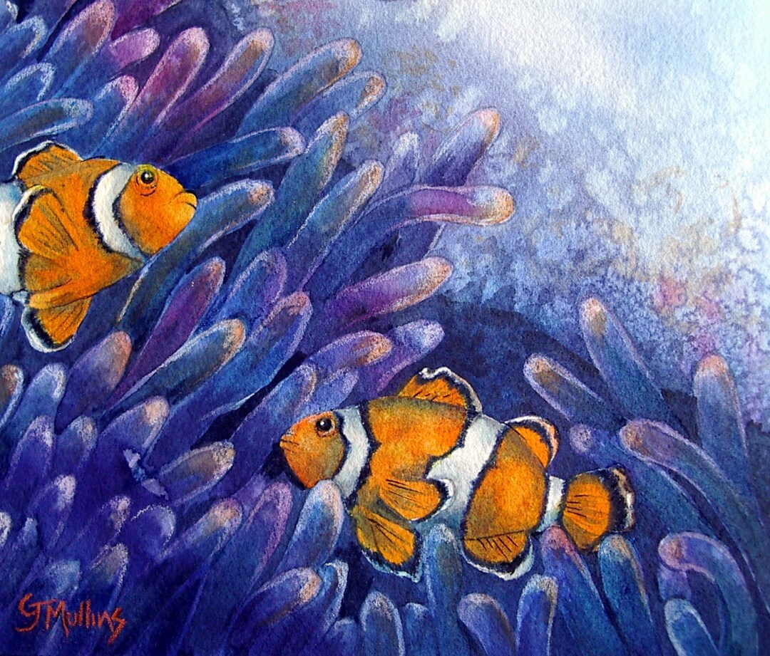 Anemones & Clownfish Original Watercolor Colored Pencil Resist Art by ...