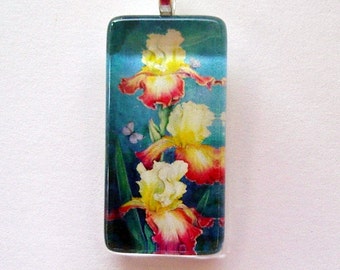 Art Glass Iris Pendant: Starship Enterprise Flower, Silver Plate Bail