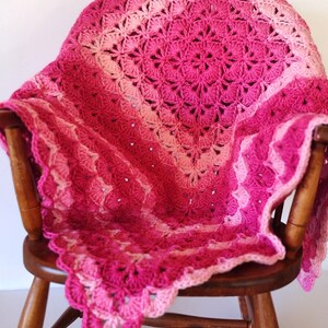 Crochet Baby Blanket: Pink Shell Stitch, Hypoallergenic Acrylic, 32" Square