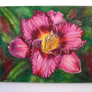 Pink Purple Daylily Painting Art Pirate Bride Colored Pencil Garden Lover Mother&#39;s Day Birthday Gift