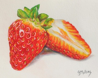 Arte de fresa, pintura a lápiz de color mate (8x10)