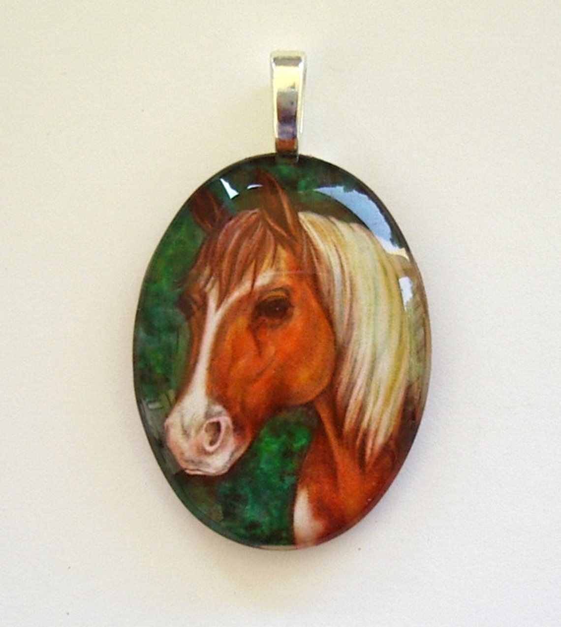 Paint Horse Jewelry Colgante oval Equine Art Glass por Etsy