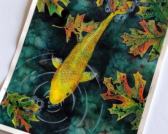 Ohgon Koi Pond Painting: Mixed Media Art by Glenda Mullins