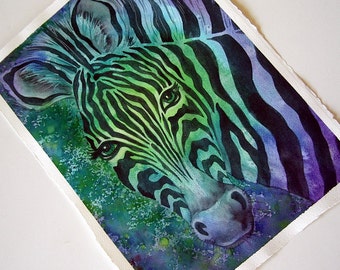 Watercolor Zebra Painting: Analogous Colors Fantasy Art