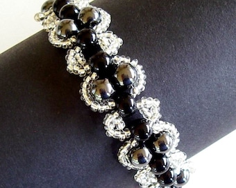Hematite & Crystal Beaded Bracelet: Lacy Right Angle Stitch Jewelry