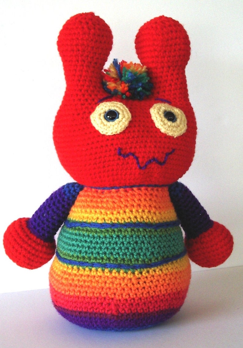 Alien Monster Crochet Toy Doll Rainbow Stripe Large Arigurumi Novelty Play Doll Kids Baby Toddler Animal Stuffy image 3