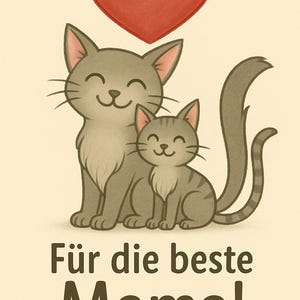 Tarjeta del Día de la Madre "La mejor mamá de la galaxia": ilustración de un gato cariñoso con un corazón