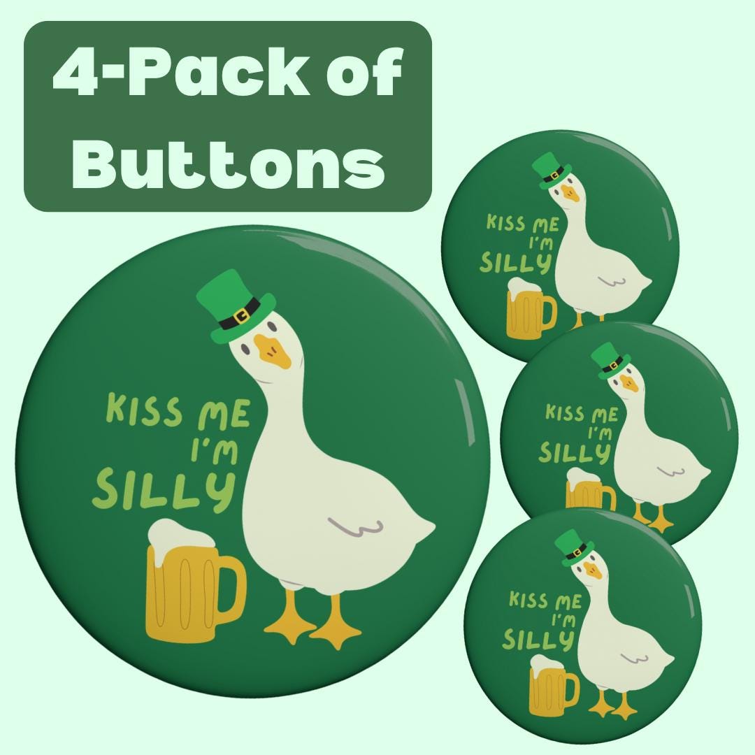 4-pack St. Patty's Day Kiss Me I'm Silly Pin Buttons for Daylong Party ...
