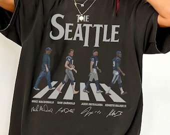 Seattle Walking Road Signatures Football Graphic Vintage Comfort Color Shirt, Sam Darnold, Jaxon Smith-Njigba And Mike