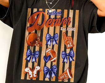 Denver Football Color Stripe Doodle Graphic Vintage Comfort Color Shirt