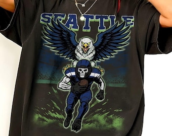 Seattle Football Skull Vintage Comfort Color Shirt, Unisex Football Fan Gift