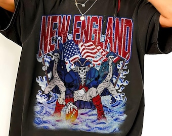 New England Football Skull Vintage Comfort Color Shirt, Unisex Football Fan Gift