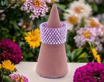 Lilac Purple Miyuki Handmade Seed Bead Rings, Hand Woven Beaded Rings For Women, Gifts Under 30 Dollars