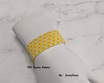 Flower Peyote Stitch Seed Bead Bracelet Pattern, Wide Peyote Beaded Pattern, Odd Count Peyote Bracelet Pattern, Miyuki Beaded Pattern