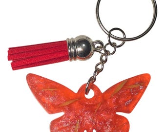 Glitter Red Butterfly Key Chain, Faux Suede Tassel Charm