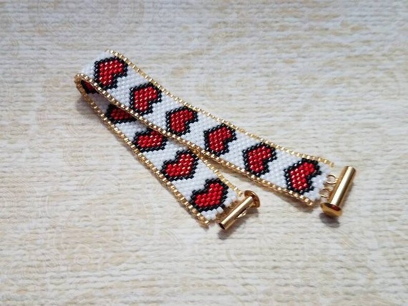 Heart Pattern, Beaded Bracelet, Peyote Pattern, Peyote Bracelet, Cuff