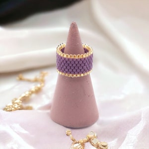 Gold and Purple Grape Miyuki Handmade Seed Bead Rings, Hand Woven Beaded Rings For Women, Gifts Under 30 Dollars