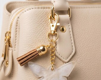 Handmade Resin Butterfly Keychain White Glitter Bag Charm Cottagecore Aesthetics Keyring Gift