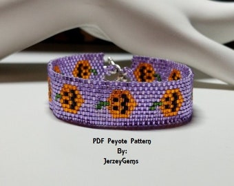 Halloween Pumpkin Peyote Bracelet Pattern, Seed Bead (PDF Pattern)