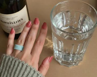 Handmade Sea Green Miyuki Seed Bead Ring - Woven Band for Women and Men