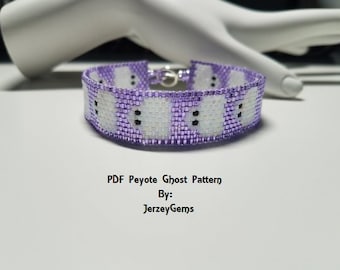 Halloween Peyote Bracelet Ghost Pattern, White and Purple Peyote Bracelet Pattern, Odd Count Peyote Pattern, PDF Bracelet Tutorial