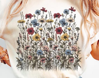 Vintage Wildflower Shirt Comfort Colors Boho Botanical T-Shirt Floral Nature Aesthetic Gift Retro Wild Flower Cottagecore Graphic Tee