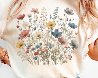 Vintage Wildflower Shirt Comfort Colors Boho Botanical T-Shirt Floral Nature Aesthetic Gift Retro Wild Flower Cottagecore Graphic Tee