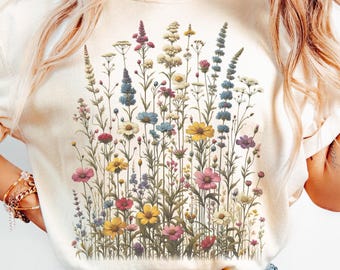 Vintage Wildflower Shirt Comfort Colors Boho Botanical T-Shirt Floral Nature Aesthetic Gift Retro Wild Flower Cottagecore Graphic Tee