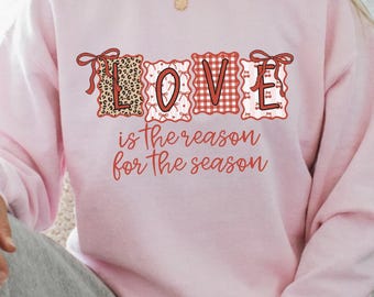 L'amore è la ragione della stagione, felpa con cappuccio per San Valentino, fiocco, regalo di San Valentino per lei, maglietta girocollo patchwork con amore, stile retrò, San Valentino