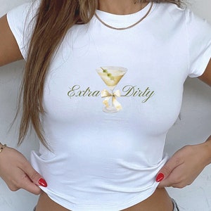 Extra Dirty Martini Baby Tee Filthy Martini Coquette Bow Shirt Tini Time Tee 90s Baby Tee Cocktail Lover Tee Y2K Crop Top Girly Aesthetic