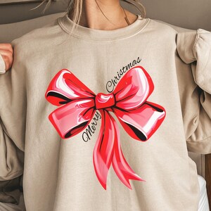 Red Bow Coquette Christmas Sweatshirt Merry Christmas Bow Sweatshirt Holiday Bow Sweater Xmas Red Coquette Shirt Girly Aesthetic Sweater