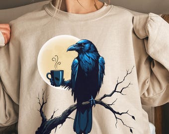 Felpa con cappuccio e scritta "Corvo Corvo" e scritta "Caffè", regalo per gli amanti del caffè, maglione Hello Darkness My Old Friend, maglietta divertente per Halloween, maglietta con cappuccio e scritta "Corvo Corvo", spettrale maglietta autunnale con scritta "Caffè Corvo" e scritta "Caffè Corvo"